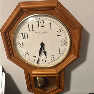 Vintage Brown Octagonal Wall Clock with Wooden Frame and Cream Face